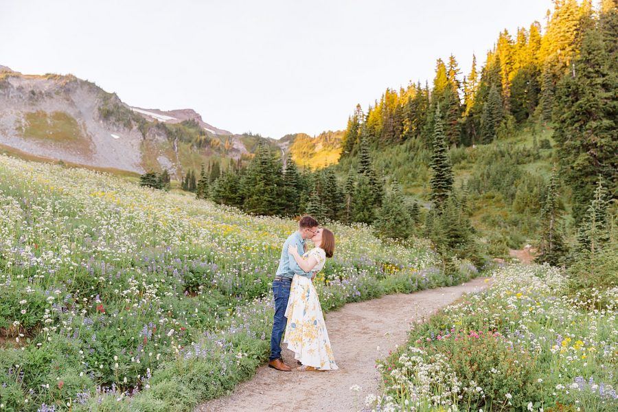 Engagement Session at Mount Rainier - Couple Kissing